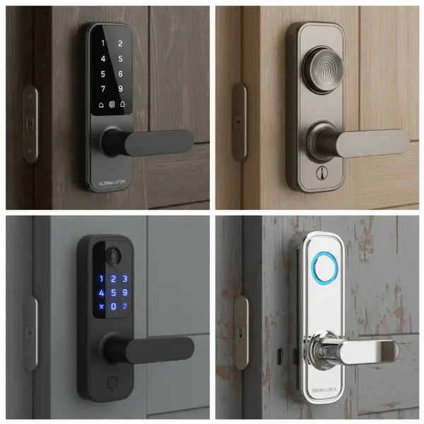Detailed view of different smart door lock models and their unique features, emphasizing innovation and design diversity.