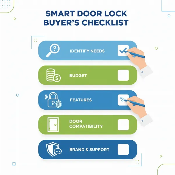 Checklist for choosing a smart door lock, highlighting key factors